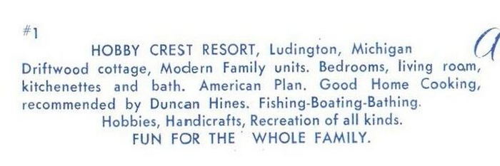 Hobby Crest Resort - Vintage Postcard